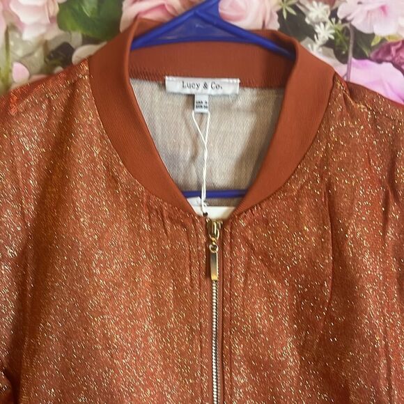 Lucy & Co Orange Rust Sparkle Zip Up Fashion Jacket s - Picture 4 of 11
